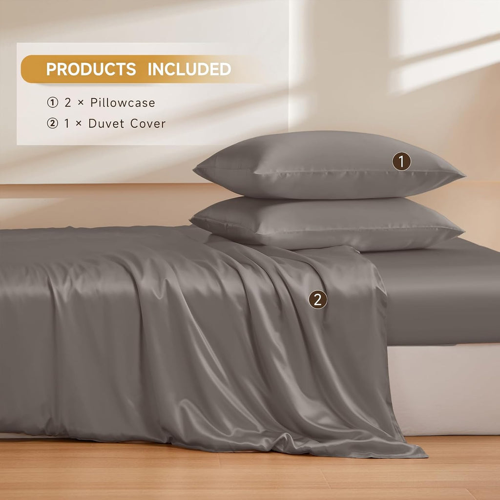 THXSILK 100% Pure Mulberry Silk Duvet Cover Set 3 Piece, 6A+ Grade Luxury Soft Bedding Silk Sheets for Hair and Skin, 1 Pcs Duvet/Quilt/Comforter Cover with 2 Zippered Pillowcases (Charcoal, Twin)