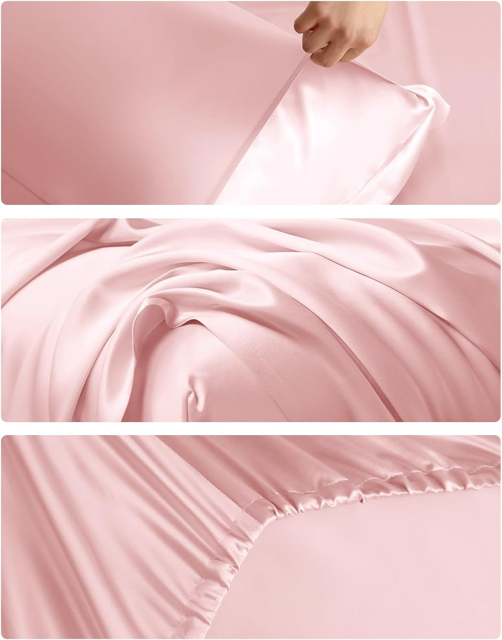 THXSILK 4pcs Silk Bed Sheets Set, 100% Long Stranded 25 Momme Mulberry Silk Bedding Set, Sheets and Pillowcase Set, Extremely Soft and Luxurious (Charming Pink, Queen)