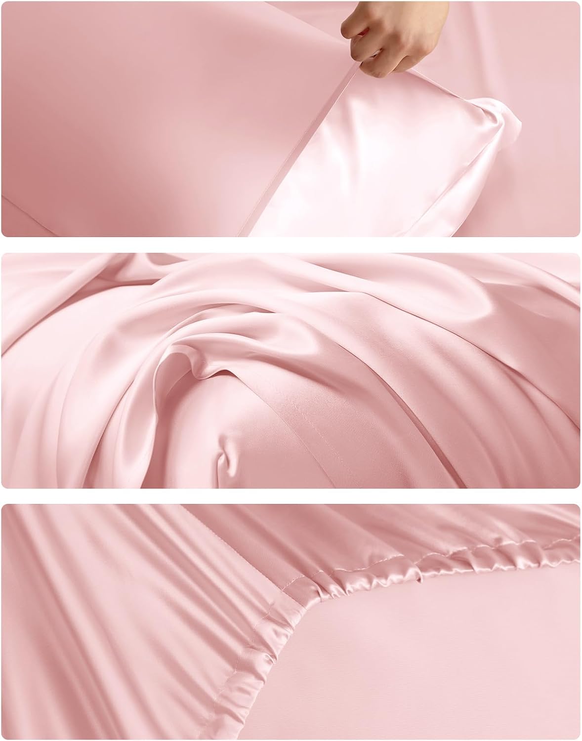 THXSILK 4pcs Silk Bed Sheets Set, 100% Long Stranded 25 Momme Mulberry Silk Bedding Set, Sheets and Pillowcase Set, Extremely Soft and Luxurious (Charming Pink, Queen)
