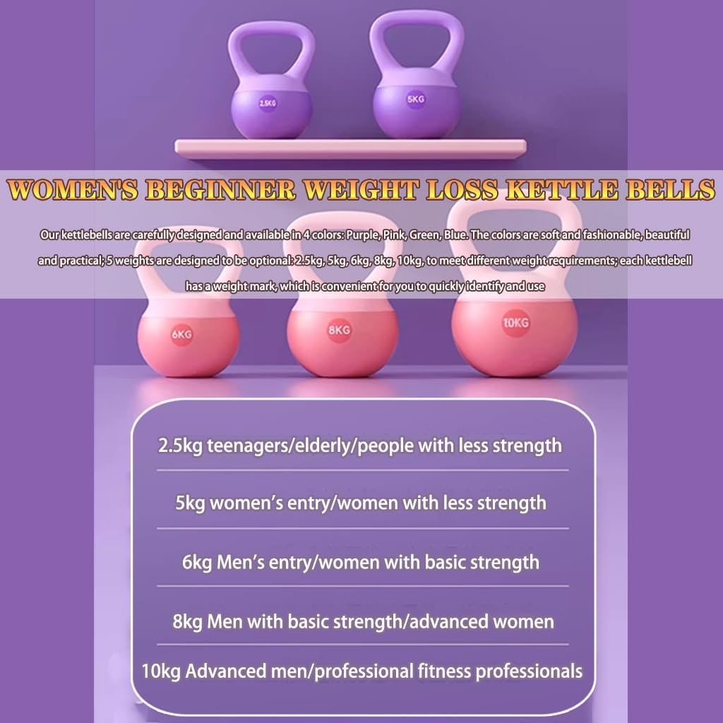 Kettlebell Weights Women's Beginner Weight Loss Soft Kettle Bells, Buttocks Shaping/sports Dumbbell, Home Fitness Equipment, Frosted Non-slip Handle(Pink-10kg)
