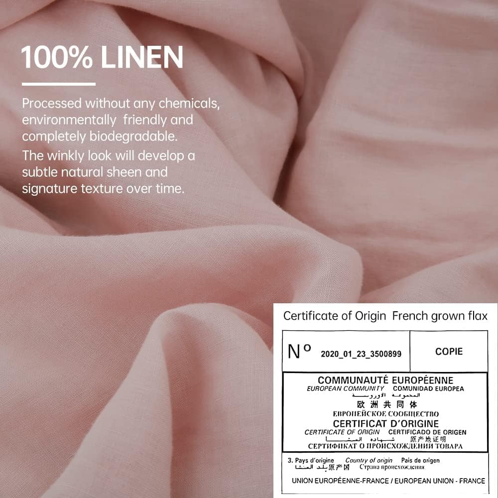 Simple&Opulence 100% Linen Duvet Cover Set, 3 PCS Natural French Flax Blush Pink Duvet Cover Full Size, Breathable Soft Comfy Linen Bedding Comforter Cover with 2 Pillowcases(Blush Pink, 78'x86')