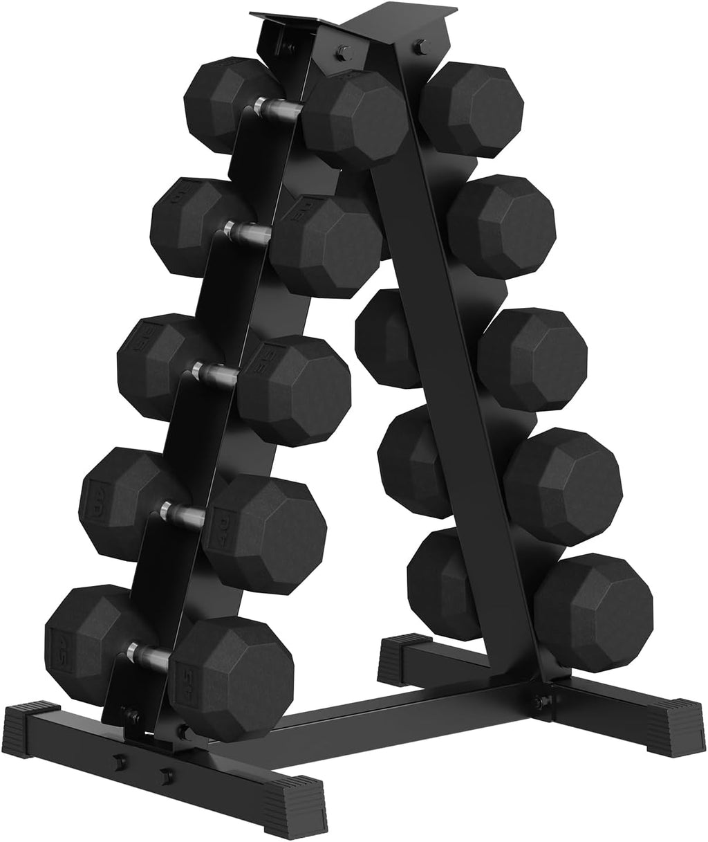 Hex Dumbbell Sets with Rack, 350LB (25-45Lb, 5 Pairs) Rubber Coated Dumbbell Weight Set and Storage Rack,Multiple Sizes Exercise & Fitness Dumbbells for Muscle Toning, Strength Building & Full Body Workout