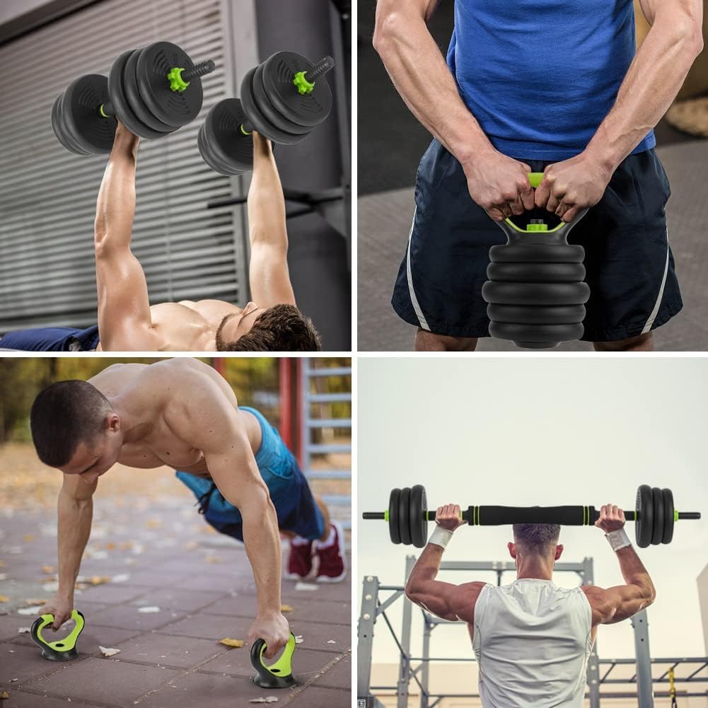 GarveeLife 44 LBS Adjustable Dumbbell Set with Iron Grip for Home Gym,4-in-1 Adjustable Weights as Barbell Set, Dumbbell Set,Kettlebells and Push-up