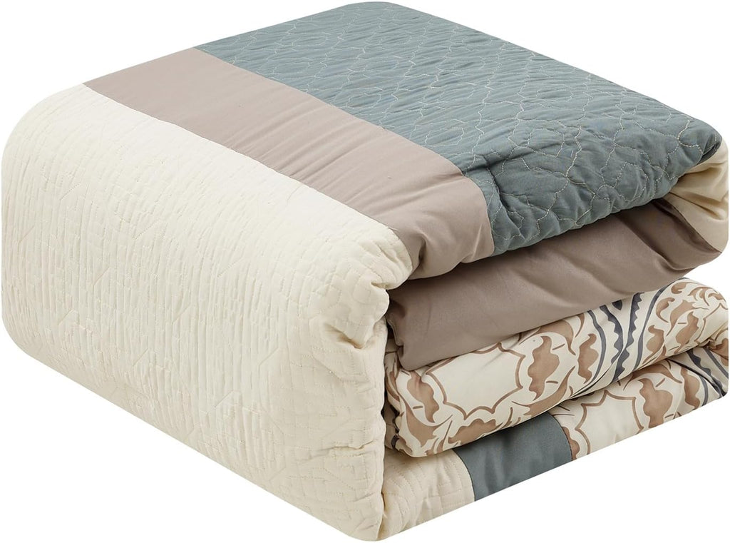 Grand Avenue Multi-Color Floral Queen Size Comforter Set, 7 Piece Microfiber Print Bedding Sets, Matching Decorative Pillows, Pillow Shams & Bedskirt