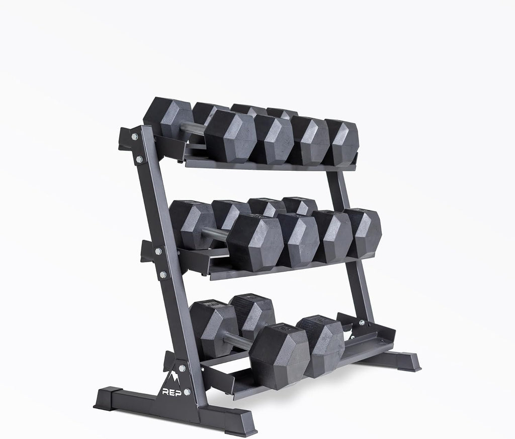 Rep Fitness 55lb-75 lb Dumbbell Set- Rubber Hex, Low Odor, Fully Knurled- Made for Heavy Lifting