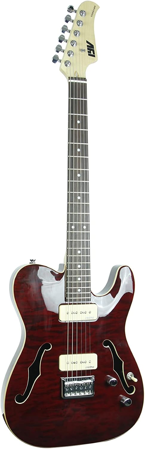 IYV ITF-450 TL Solid Top Semi Hollow Body Electric Guitar, Trans Red