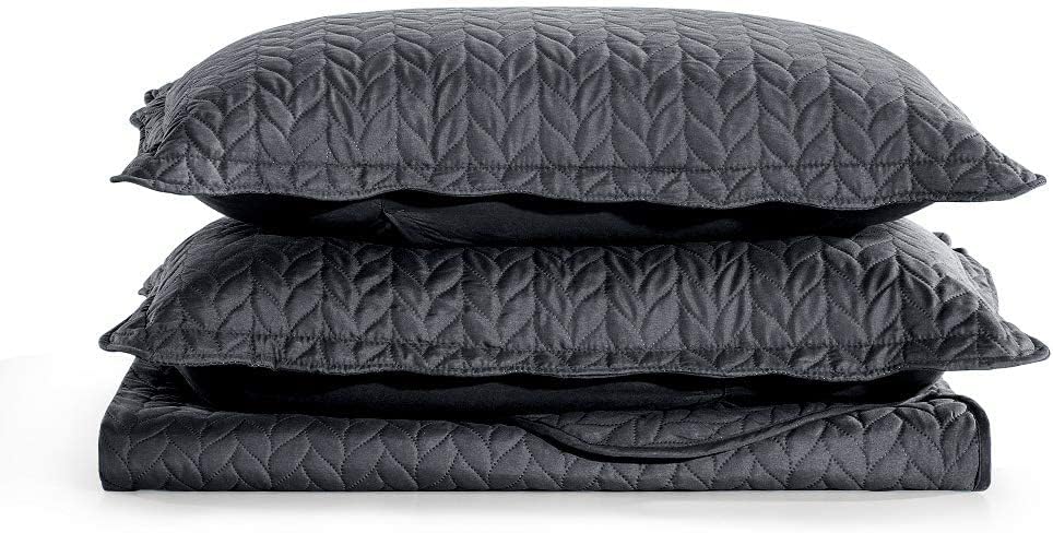MOONLIGHT20015 Twin Quilt Set (66' x 86') with 1 Pillow Sham (20' x 26'+2') for All Season - 2 Pcs Reversible Bedding Set Lightweight Microfiber Coverlet Embossed Pattern Quilted Bedspread (Charcoal)