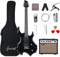 Fojill Heavy Metal Cool Shape Electric Guitar Kit Set Beginner Starter Combo Package Bundle 20W Amplifier Amp Accessory Padded gig Bag,Picks, Cable,Strap,Extra Strings (FCGK-50, Black)