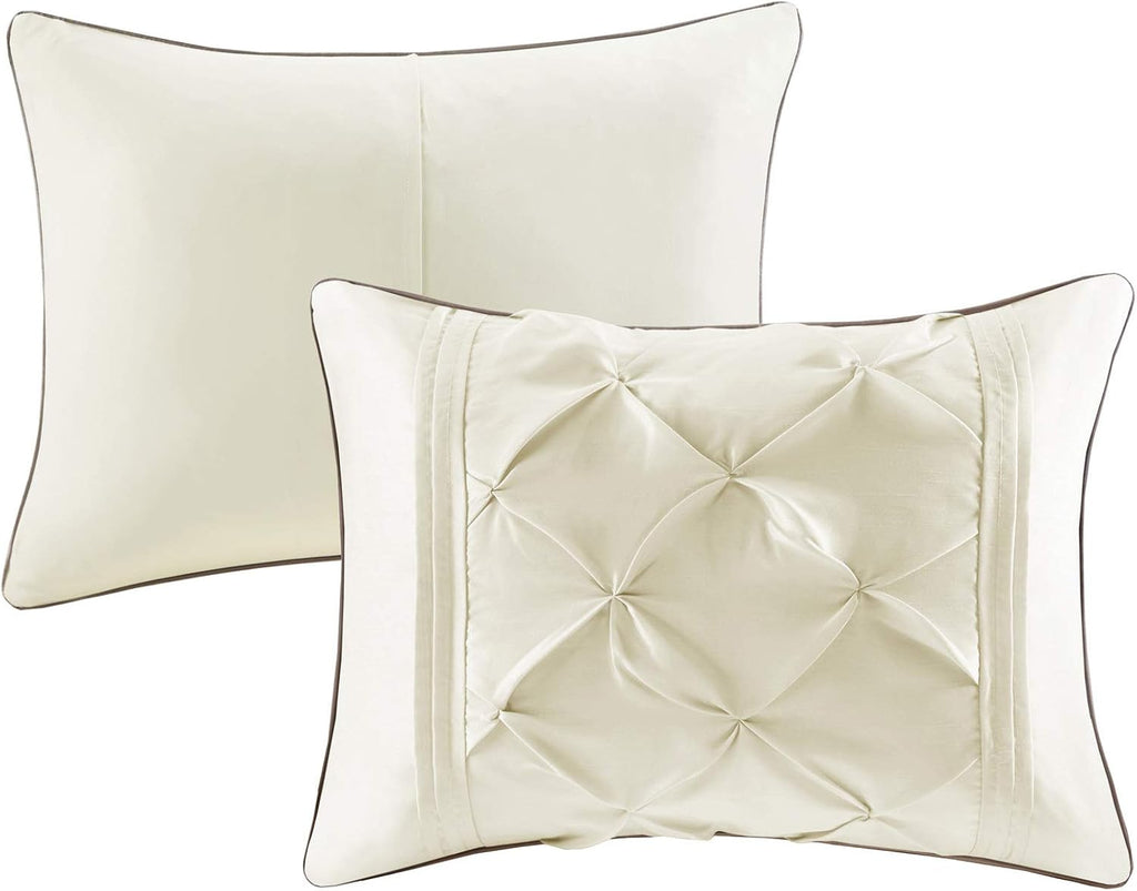 Madison Park Laurel Cozy Comforter Set - Traditional Tufted Faux Silk Design, All Season Down Alternative Bedding with Matching Shams, Decorative Pillow, Ivory King(104'x92') 7 Piece