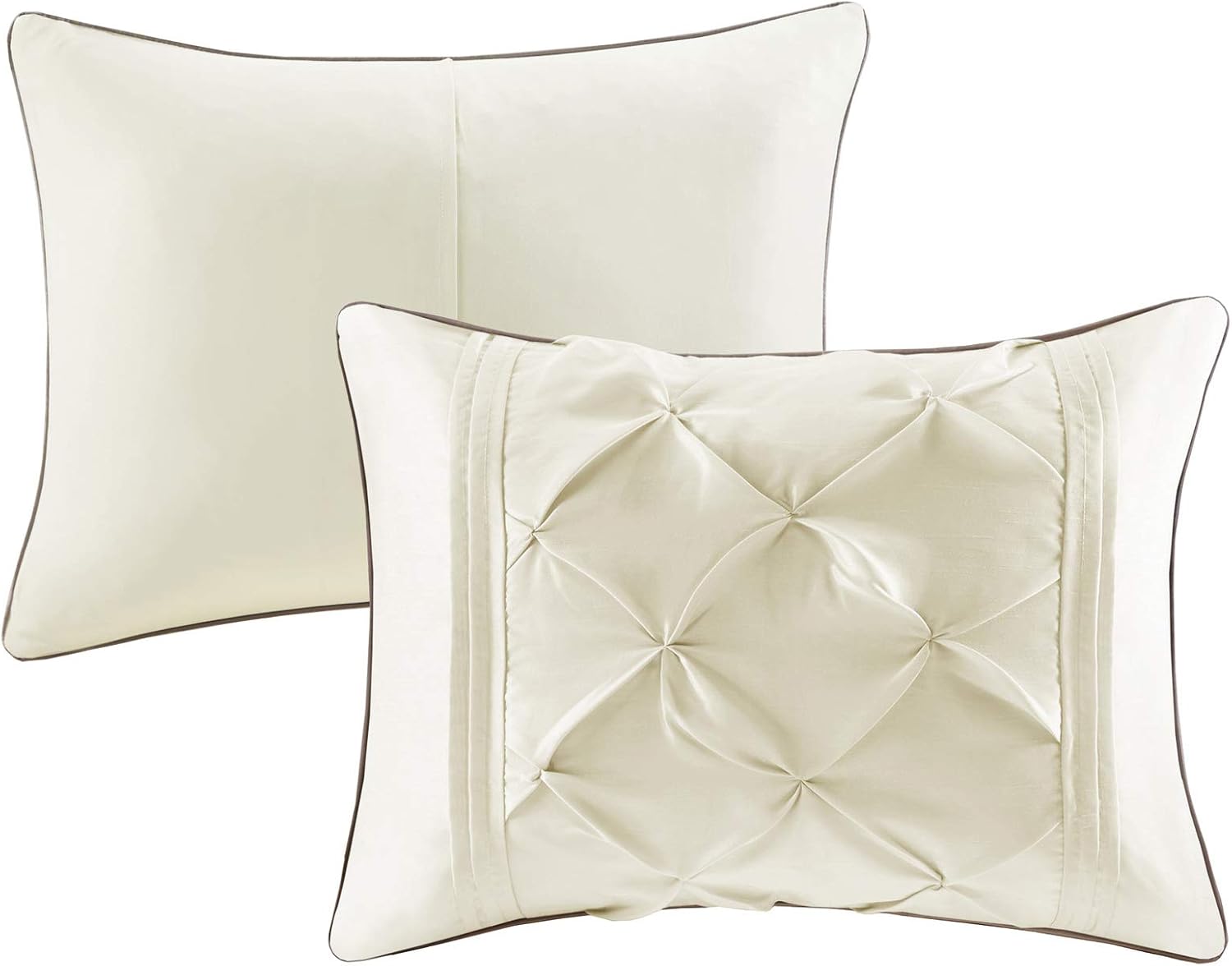 Madison Park Laurel Cozy Comforter Set - Traditional Tufted Faux Silk Design, All Season Down Alternative Bedding with Matching Shams, Decorative Pillow, Ivory King(104'x92') 7 Piece