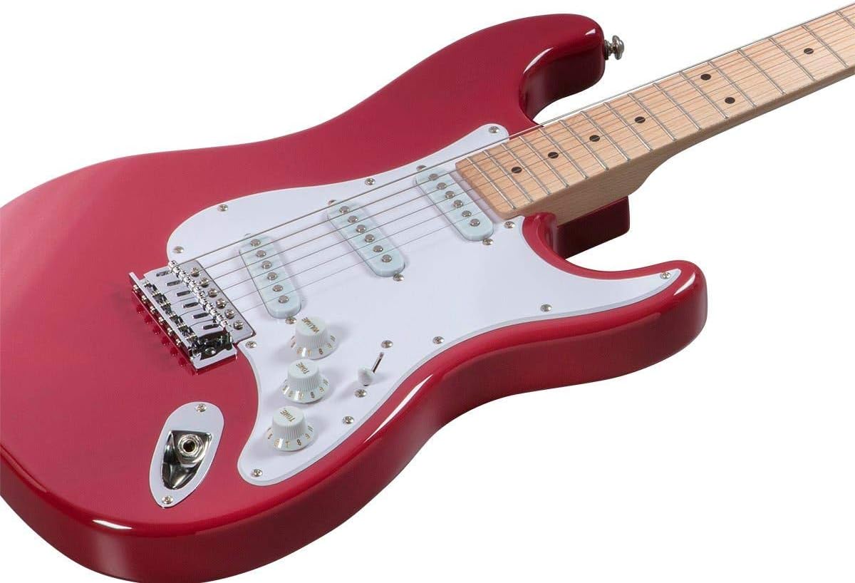 Monoprice Cali Classic Electric Guitar - Wine Red 6 Strings, Double-Cutaway Solid Body, Right Handed, SSS Pickups, Full-Range Tone, With Gig Bag, Perfect for Beginners - Indio Series