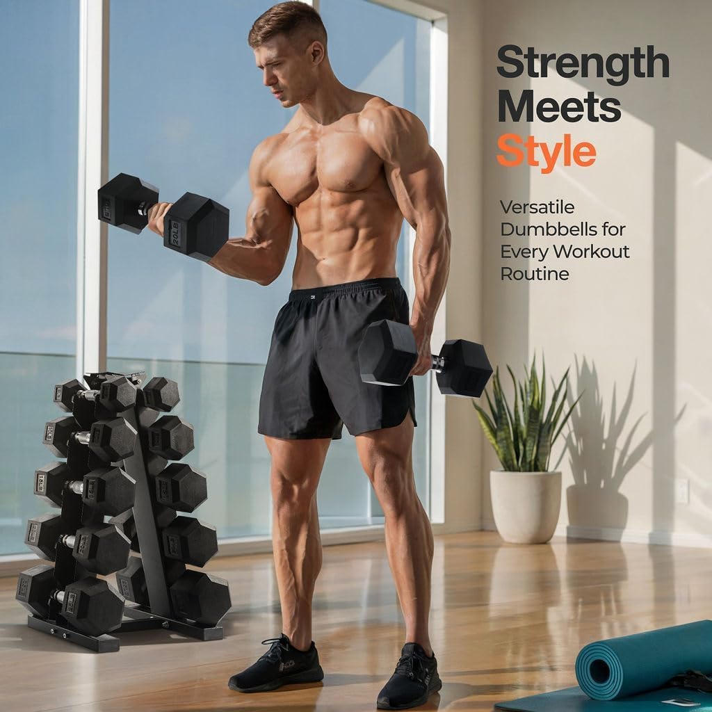 Weights Dumbbells Set with Rack - 150 lb Rubber-Coated Dumbbells for Easy Grip | Durable Carbon for Strength Training | Essential Workout Equipment for All Fitness Levels