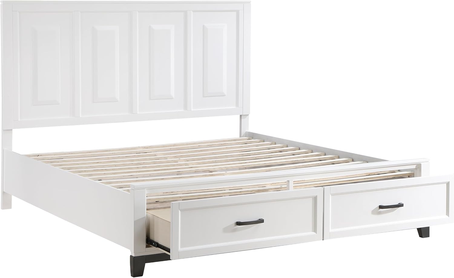 3-Pc Set Bedroom King Size White Platform Bed w Footboard Drawers Wooden Rustic Style Furniture