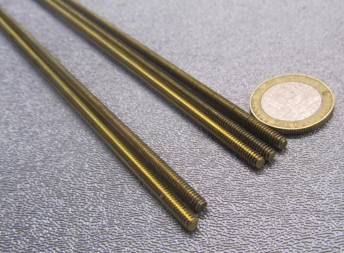 Brass Fully Threaded Round Rod, RH, 6-32 Diameter x 24' Length, 5 Pcs.
