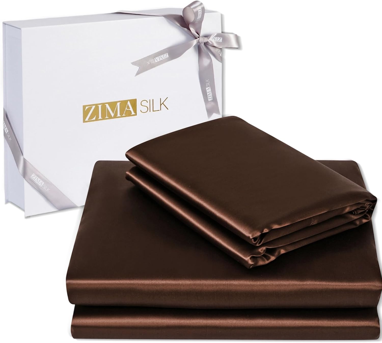 ZIMASILK 100% 19 Momme Mulberry Silk Bedding Set - Queen Size 4-Pieces - Soft, Silky & Hypoallergenic for Luxury Sleep, Good for Hair & Skin (King, Chocolate)