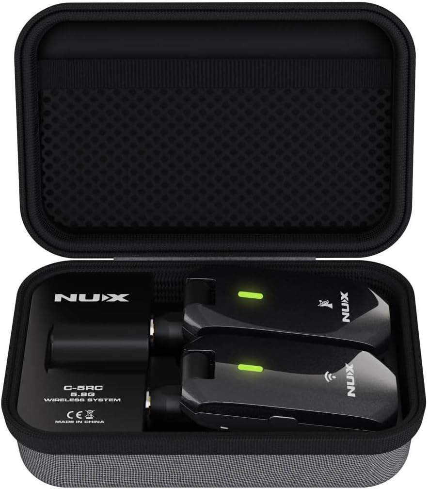 NUX C-5RC 5.8GHz Wireless Guitar System for Active or Passive Pickup Guitar, Charging Case included, UHF Guitar Wireless Transmitter Receiver Low Interference, Auto Match