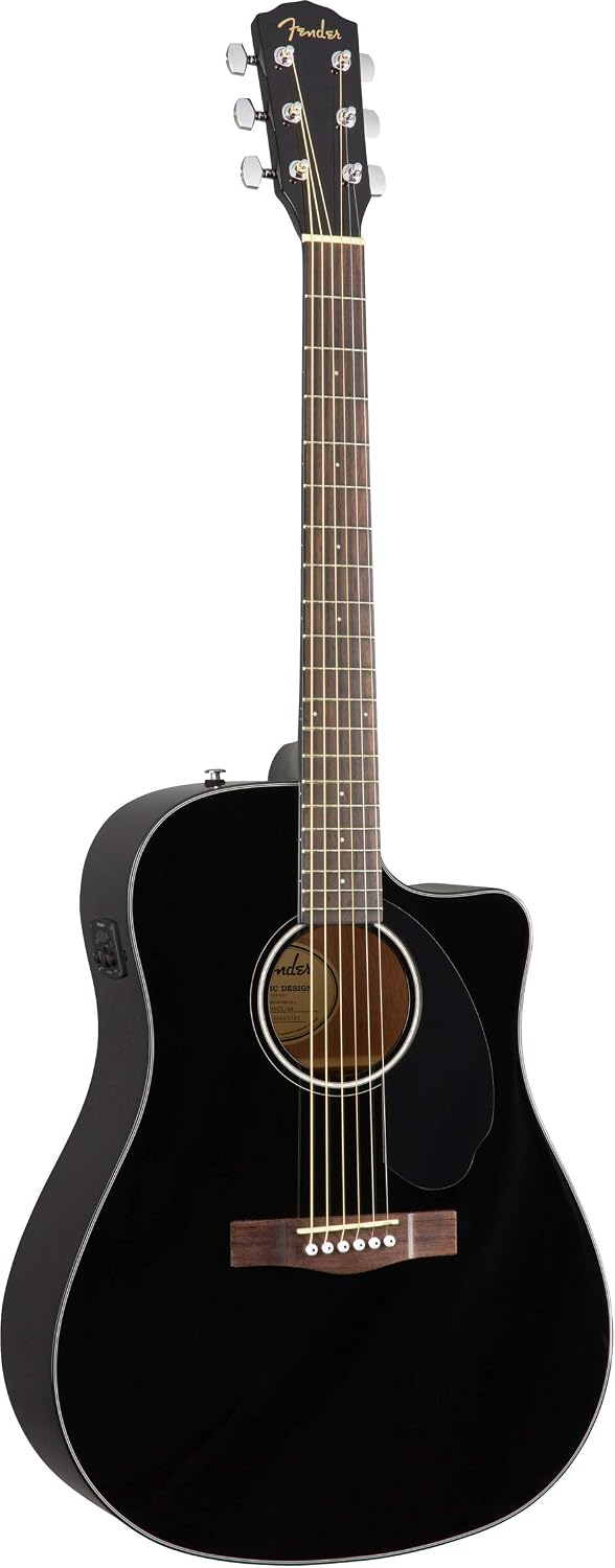 Fender CD-60SCE Solid Top Dreadnought Acoustic-Electric Guitar - Black Bundle with Gig Bag, Cable, Tuner, Strap, Strings, Picks, Austin Bazaar Instructional DVD, and Polishing Cloth