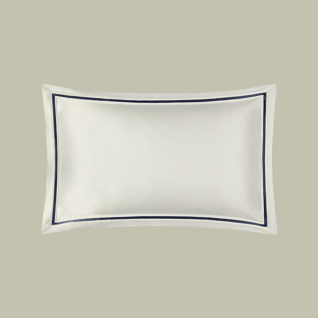 LILYSILK 100% Silk Border Pleats Pillowcase for Hair and Skin Contrast Color Envelope Closure Pillow Case Queen Blue