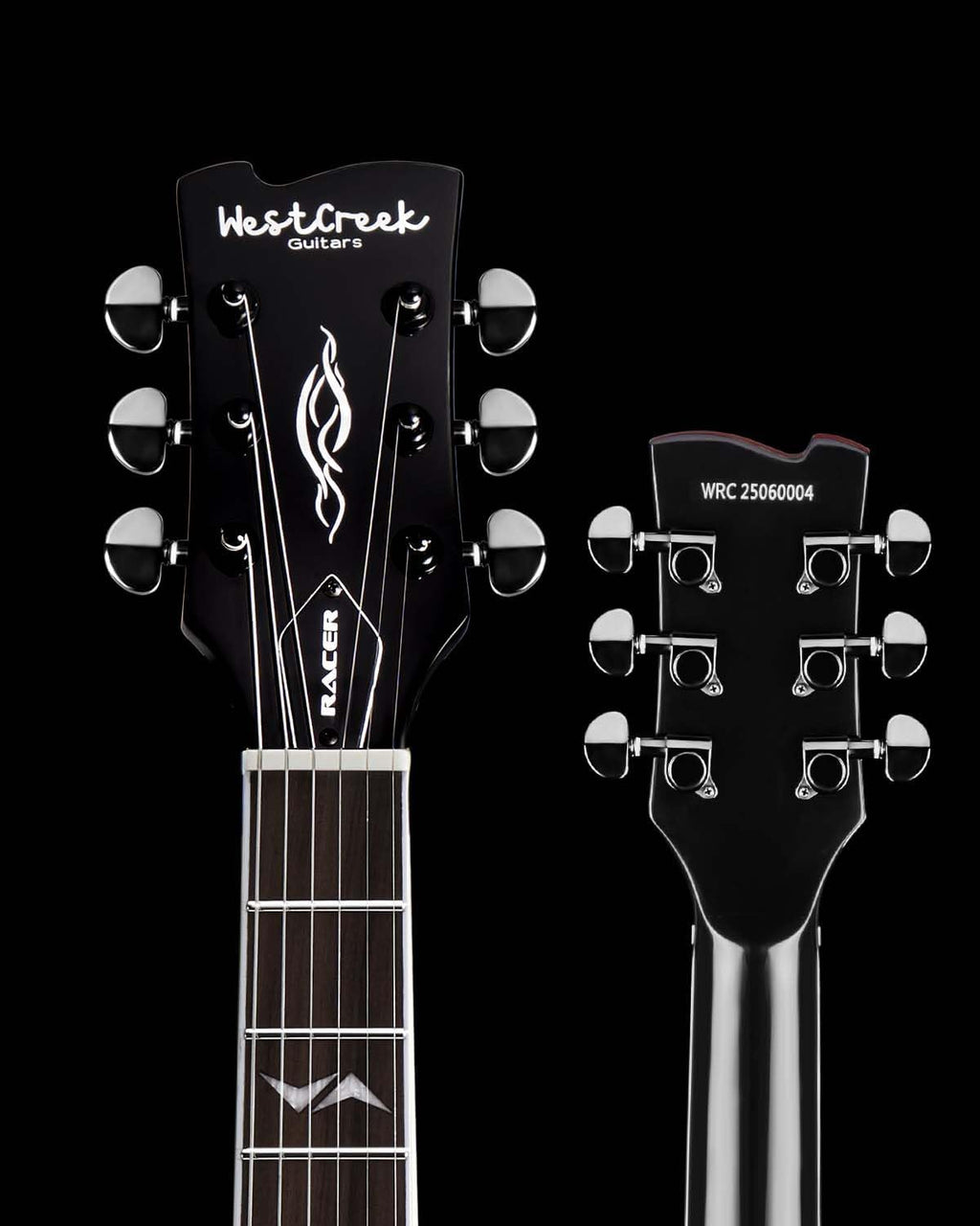 WestCreek RACER Solid Body Electric Guitar, SG guitar, Rounded End Frets, Bone nut, Rosewood Fingerboard, Mahogany Body (Black-Red Stripe)