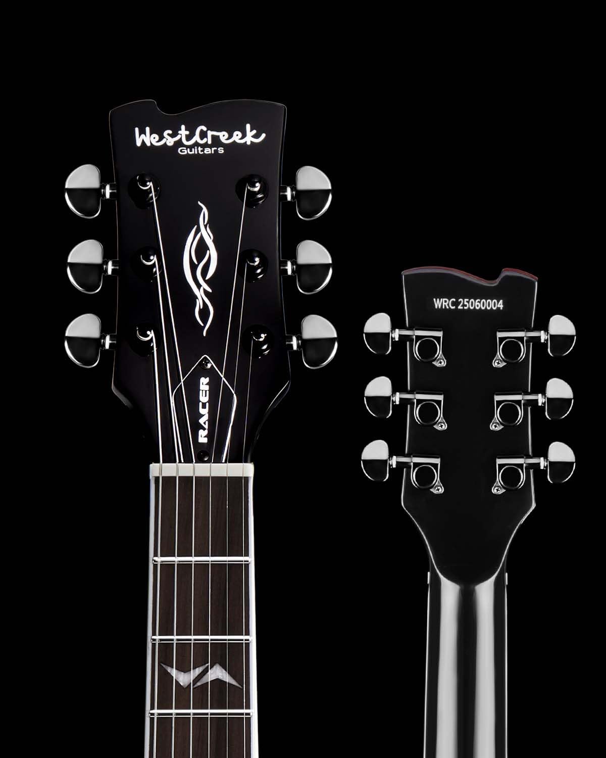 WestCreek RACER Solid Body Electric Guitar, SG guitar, Rounded End Frets, Bone nut, Rosewood Fingerboard, Mahogany Body (Black-Red Stripe)