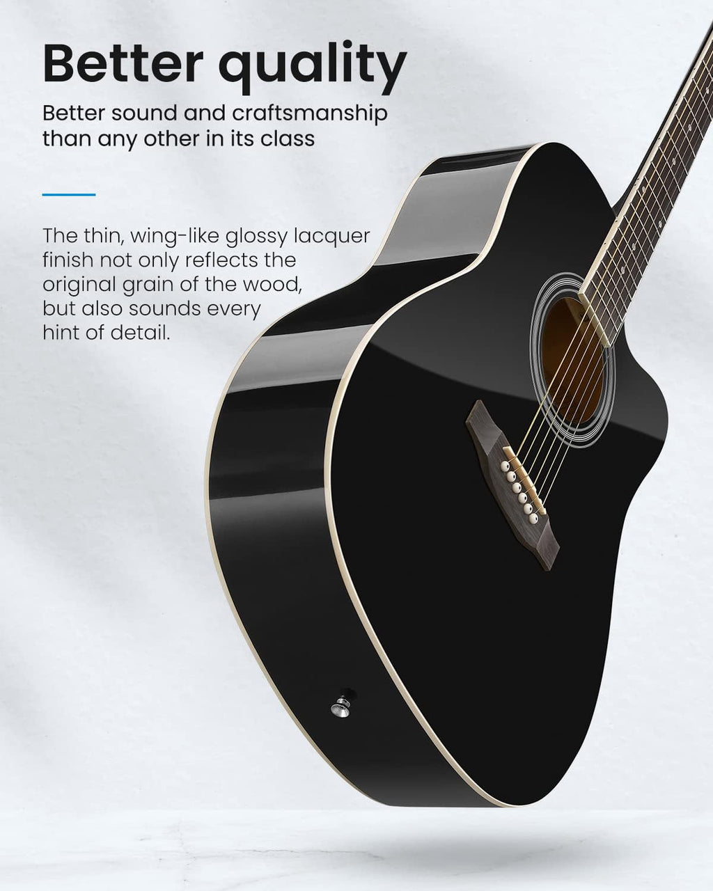Moukey 41' Acoustic Guitar for Beginners Adult Teen Full Size Guitarra Acustica with Chord Poster, Gig Bag, Tuner,Steel Strings, Capo, Strap - Black
