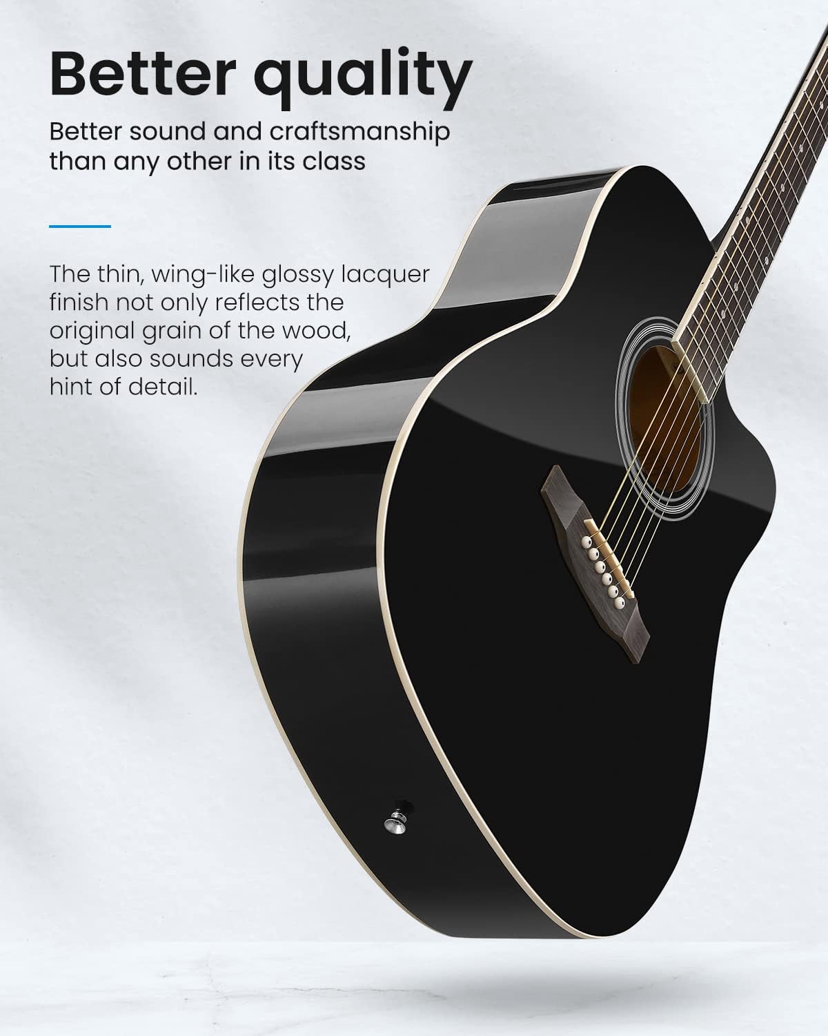 Moukey 41' Acoustic Guitar for Beginners Adult Teen Full Size Guitarra Acustica with Chord Poster, Gig Bag, Tuner,Steel Strings, Capo, Strap - Black