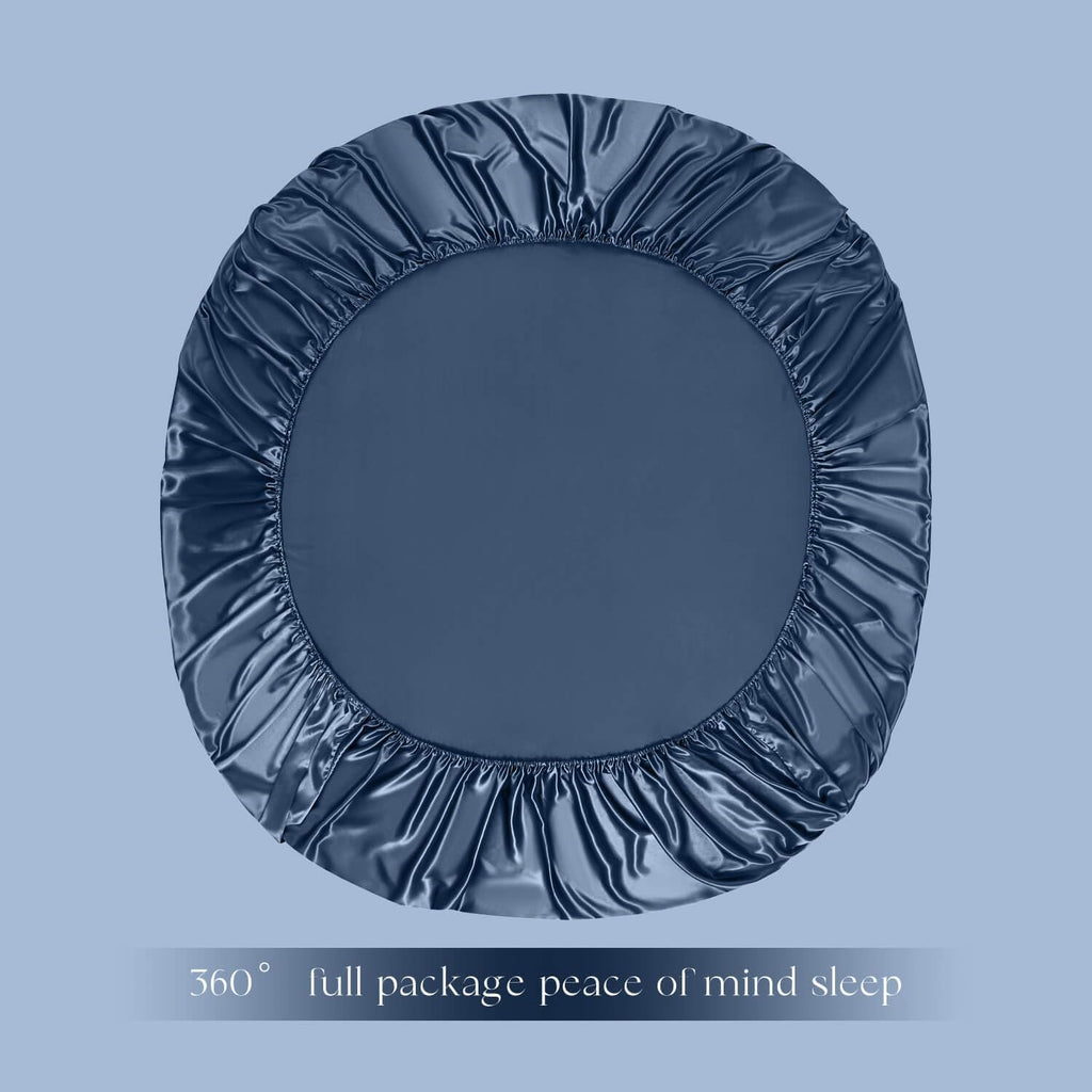 DISANGNI 22 Momme 100% Mulberry Silk Bedding Set - 4-Piece Luxury (2 Pillowcases, 1 Fitted Sheet, 1 Flat Sheet) - 6A Grade Natural Silk (Blue, Queen)