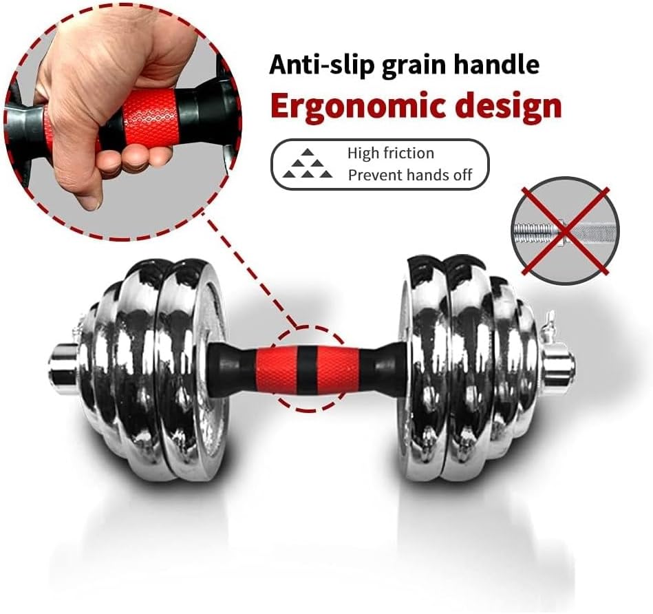 Fitness Dumbbells Set, Adjustable Weight Sets up to 66 lbs, with Metal Connecting Rod Used As Barbell, Chromed Weights, Hardcover Gift Box, Home Gym Work Out Training Equipment (66.00, Pounds)