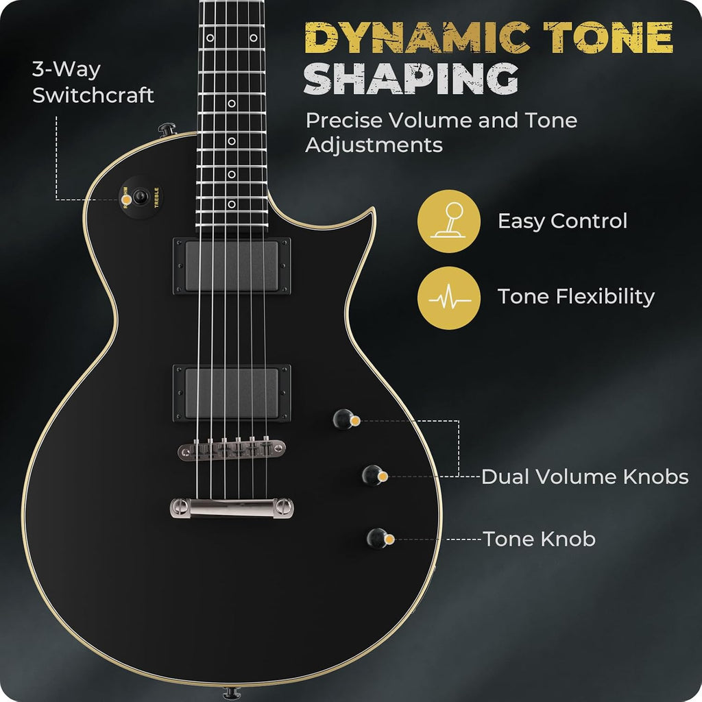 Fesley 39' LP Electric Guitar Kit: Full Size Solid Body Electric Guitars for Beginners with Humbucker Pickups, Poplar Body, Mahogany Neck,22 Frets,6 String Guitar with Gig Bag,Cable,FLP350,Matte,Black