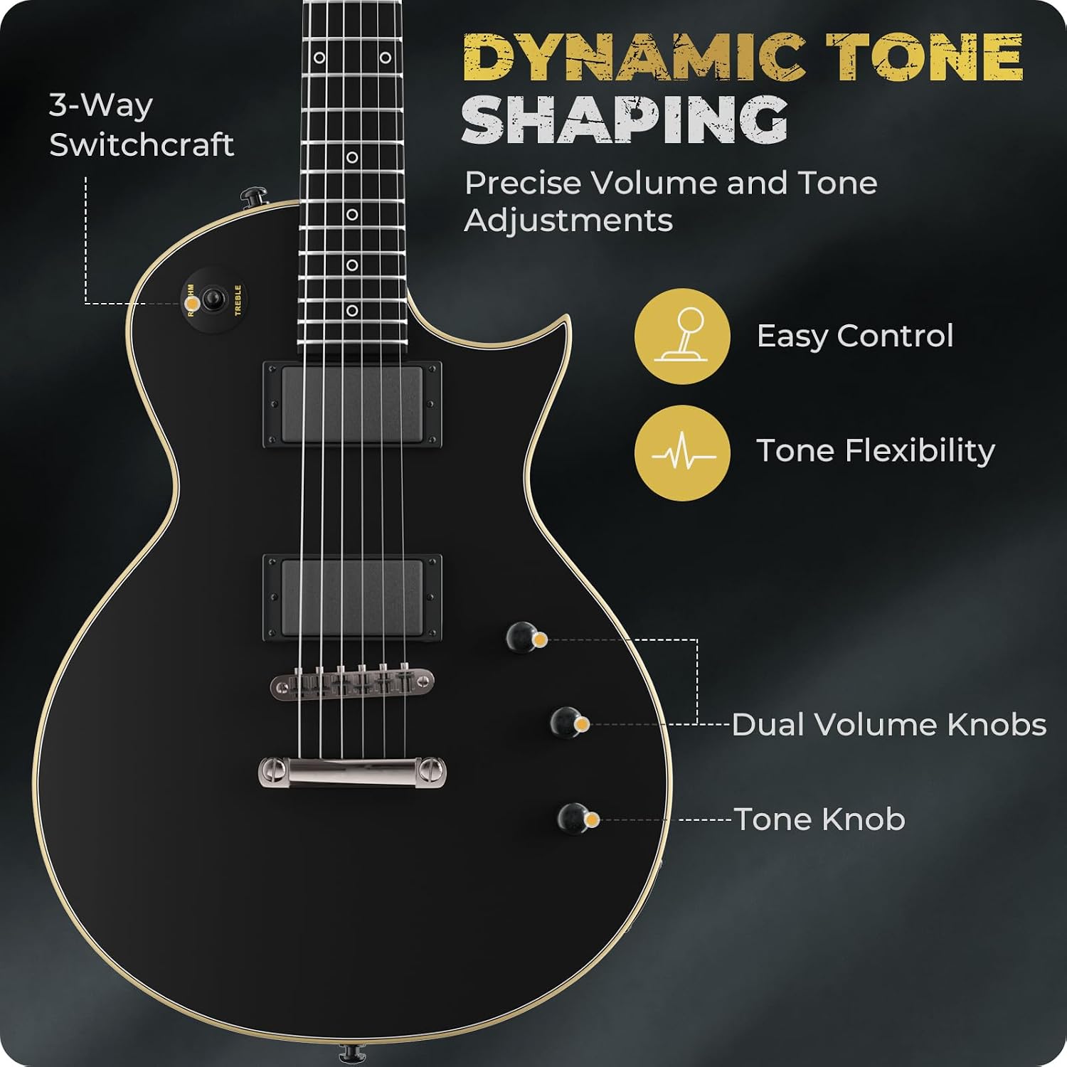Fesley 39' LP Electric Guitar Kit: Full Size Solid Body Electric Guitars for Beginners with Humbucker Pickups, Poplar Body, Mahogany Neck,22 Frets,6 String Guitar with Gig Bag,Cable,FLP350,Matte,Black