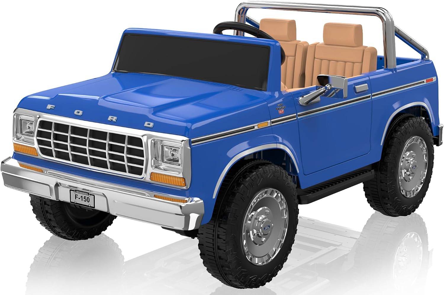 ANPABO Licensed Ford F-150 24V 2 Seater Ride on Car for Kids, 4x100W Motors for All-Terrain Electric Car w/Parental Remote, Retro Style, 3-Speeds, Large Storage Box, Music Player, Aged 3-8, Dark Blue