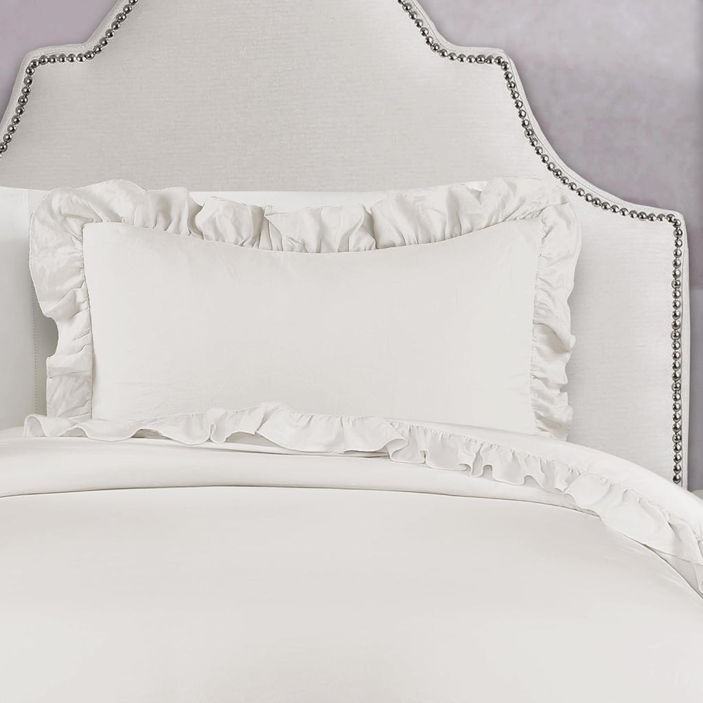 Lush Decor - Comforter Set, Soft Ruffled Bedding with Matching Sham, Cozy Essentials, Elegant Bedroom Decor (Reyna White, Twin XL)