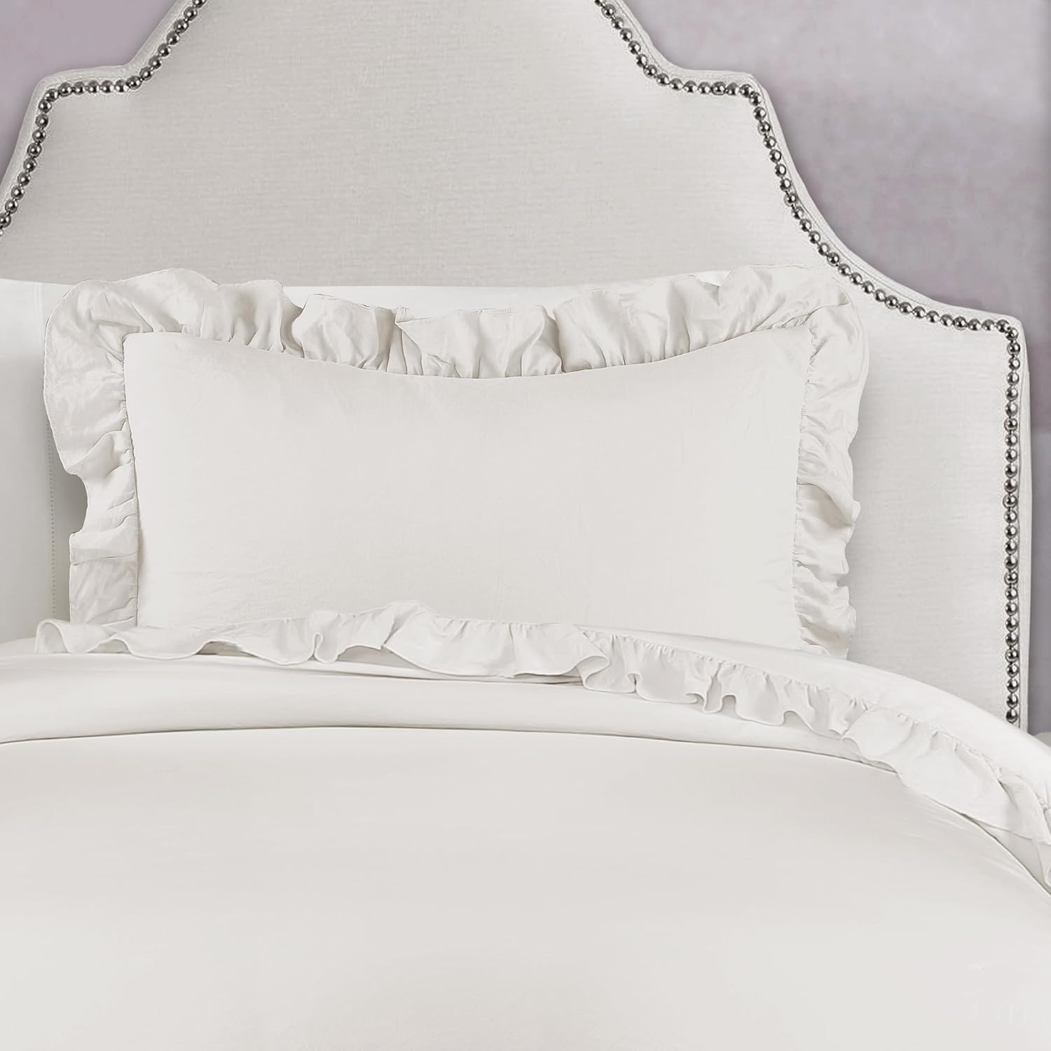 Lush Decor - Comforter Set, Soft Ruffled Bedding with Matching Sham, Cozy Essentials, Elegant Bedroom Decor (Reyna White, Twin XL)
