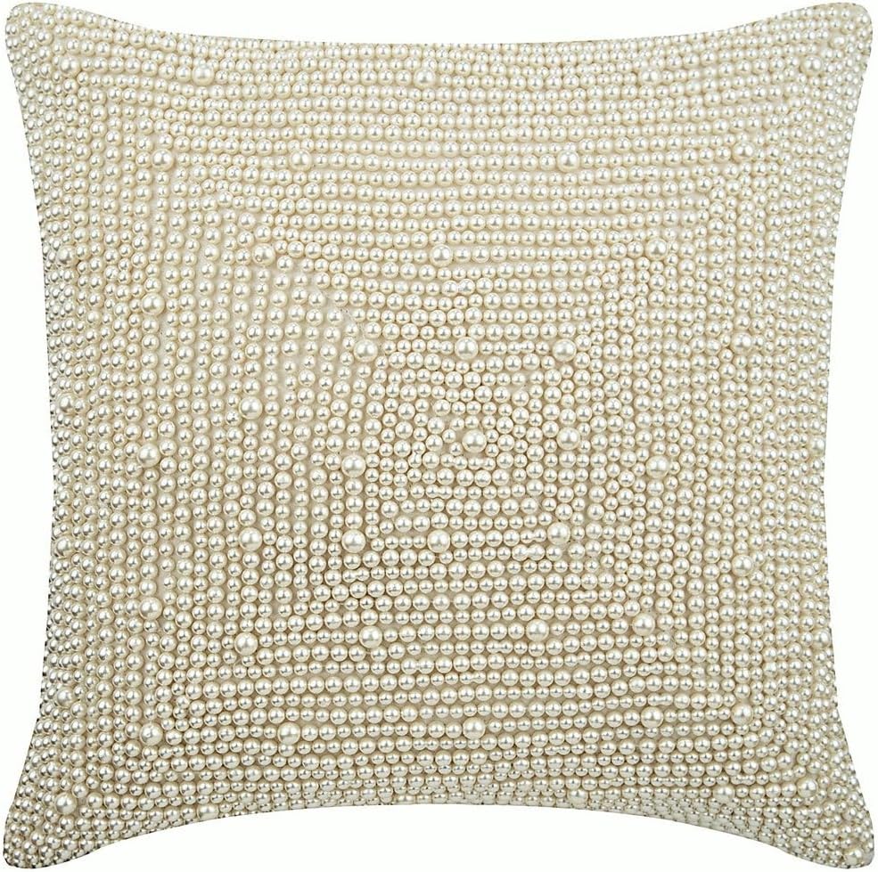 The HomeCentric Throw Pillow Covers Pack of 2, 18x18 Inch (45x45 cm) Ivory Silk, Handmade Contemporary Abstract Easter - Pearl World