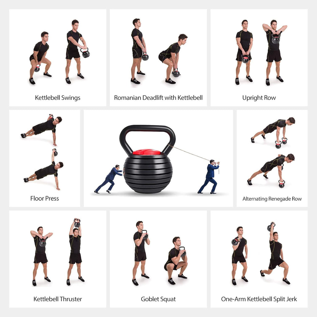 TopMade Adjustable Kettlebell Weights Set Cast Iron Exercise Fitness Kettle Ball Grip 5, 8, 9,12lb Free Weight Men Women Kettlebells for Home Gym Workout Ballistic, Core,Strength Training