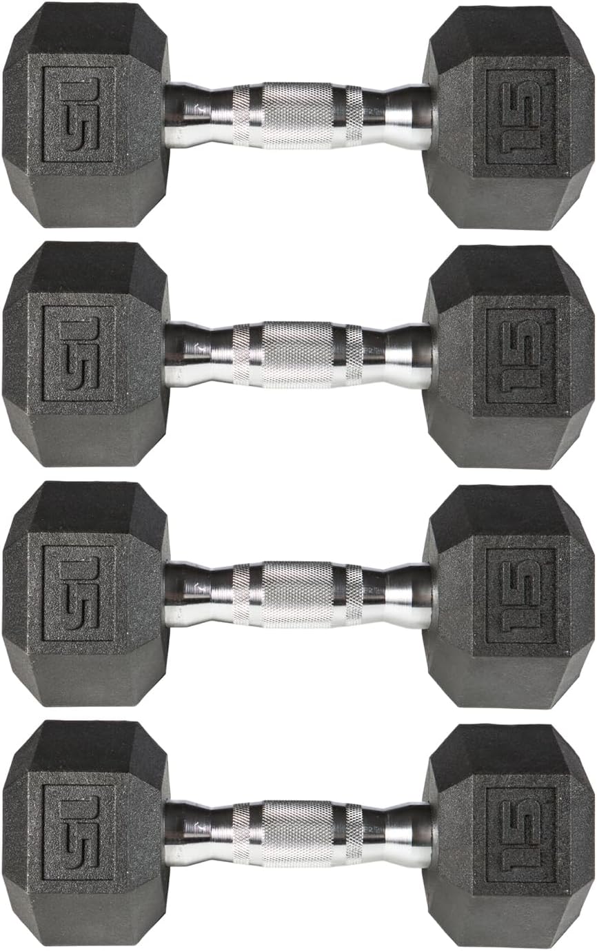 PVC Hex Dumbbell with Chrome Ergonomic Handle – Durable Noise-Reducing PVC Coated Dumbbells Weights for Strength Training, Bodybuilding, Lifting Home Gym – 5 lbs to 50 lbs Pack 1, 2 & 4