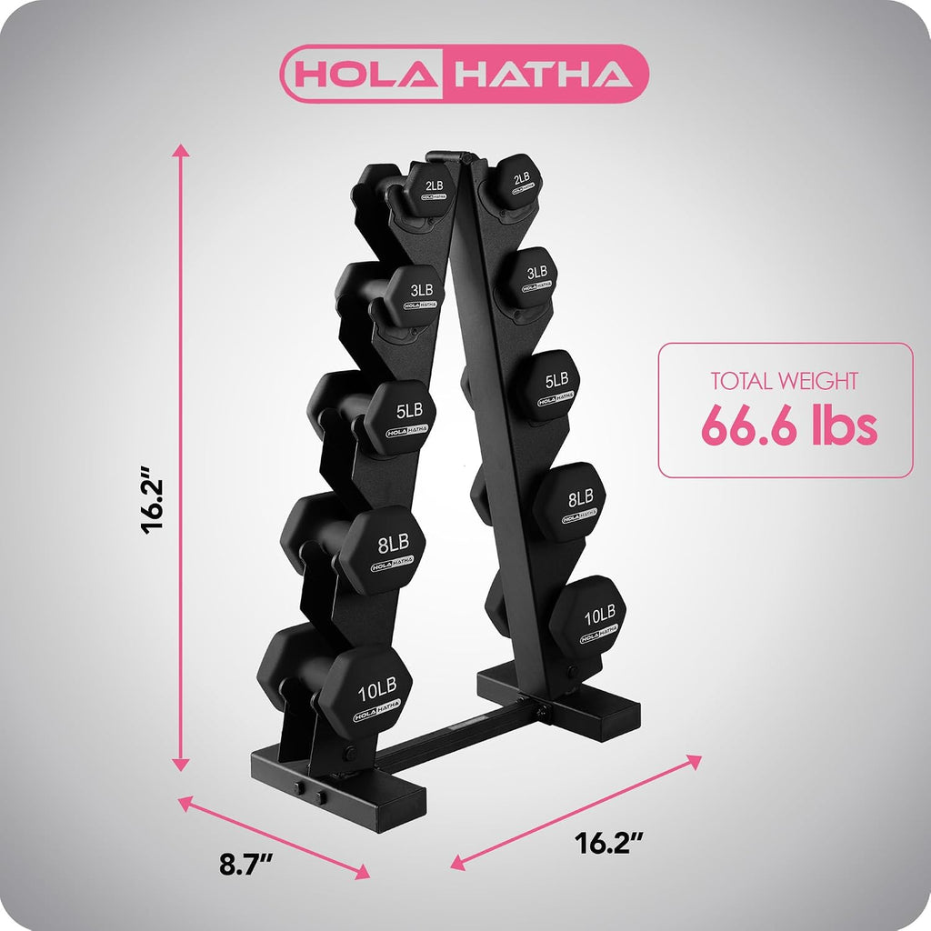 HolaHatha Neoprene Dumbbell Weights Set w/Rack, Home Gym Equipment - Portable Weighted Exercise Dumbbells for Fitness, Training, and Lifting Workouts