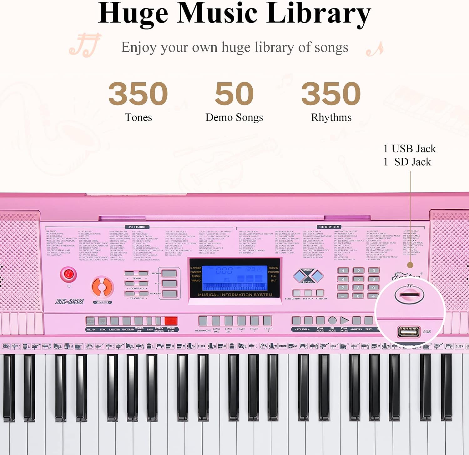 Eastar Electronic Keyboard Piano Kit 61 Key for Beginner, Children Digital E Piano with Stand, Bench, Music Stand and Microphone, Pink, Musical Instrument Birthday Gifts for Kids Girls Daughter