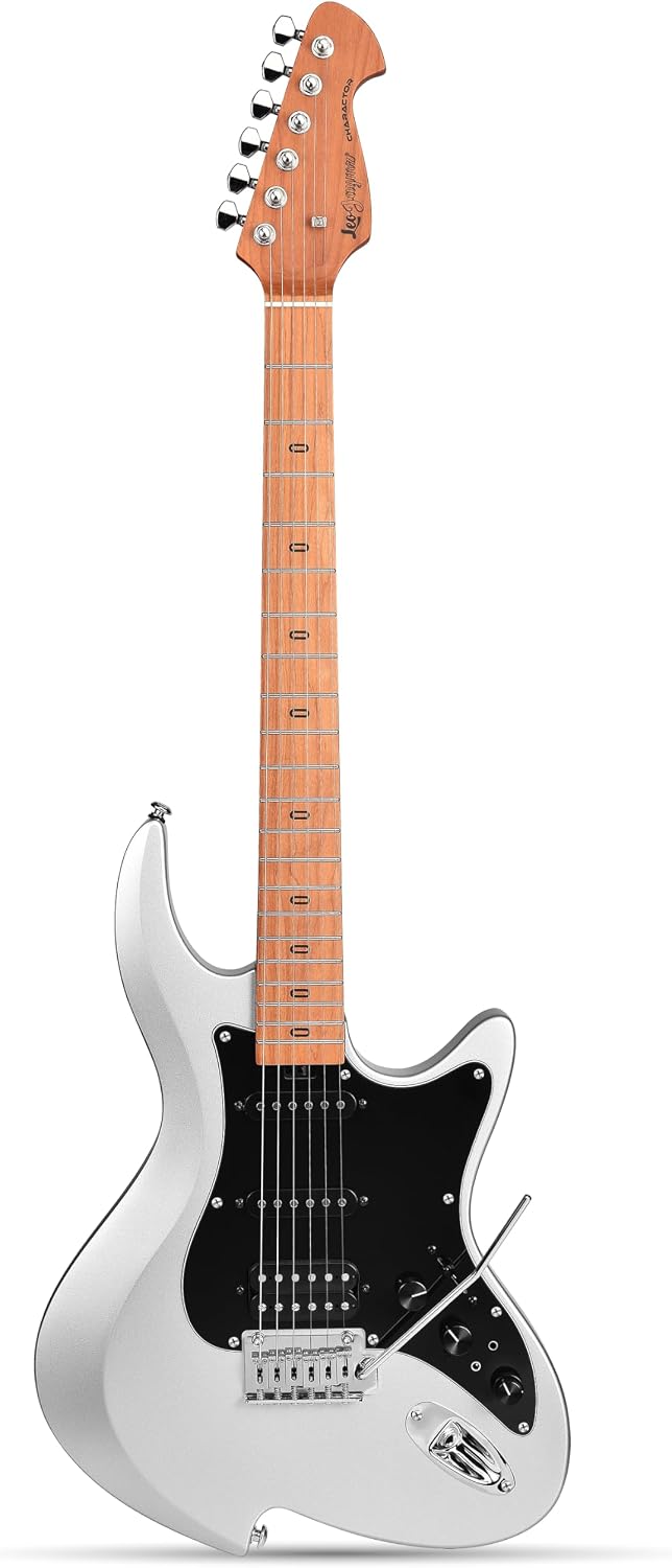 Leo Jaymz Character Series Electric Guitar with Roasted Maple Neck, SSH Active Pickups, Built-in Multi-Effects & Vintage Tremolo(Matte Silver)