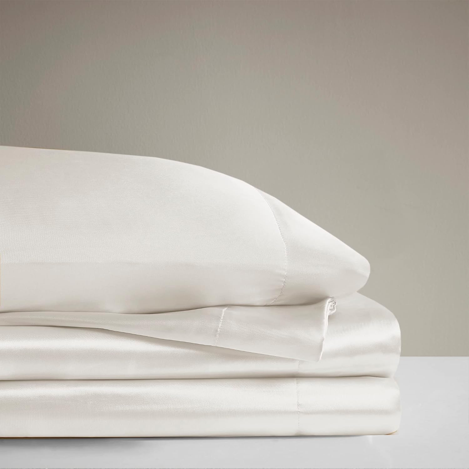 4 Pieces Sheet Set, 100% Mulberry Silk Bed Sheets Fits 10-12' Deep Pocket, 22 Momme Twin Size 6A Luxury Silk Bedding Set with Flat Sheet, Fitted Sheet & 2 Pillowcases (Solid, Ivory)