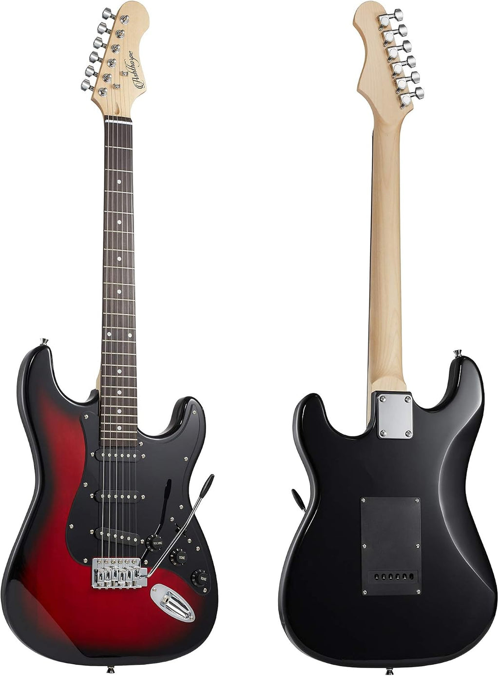 Ashthorpe 39-Inch Electric Guitar (Red-Black), Full-Size Guitar Kit with Padded Gig Bag, Tremolo Bar, Strap, Strings, Cable, Cloth, Picks