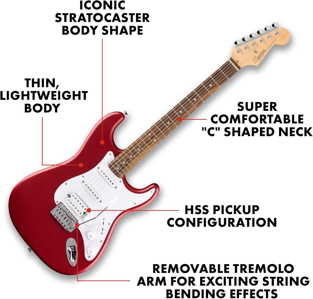 Fender Squier Debut Series Stratocaster HSS Electric Guitar, Beginner Guitar, 2-Year Warranty, Includes Free Lessons, Dakota Red with Satin Urethane Finish