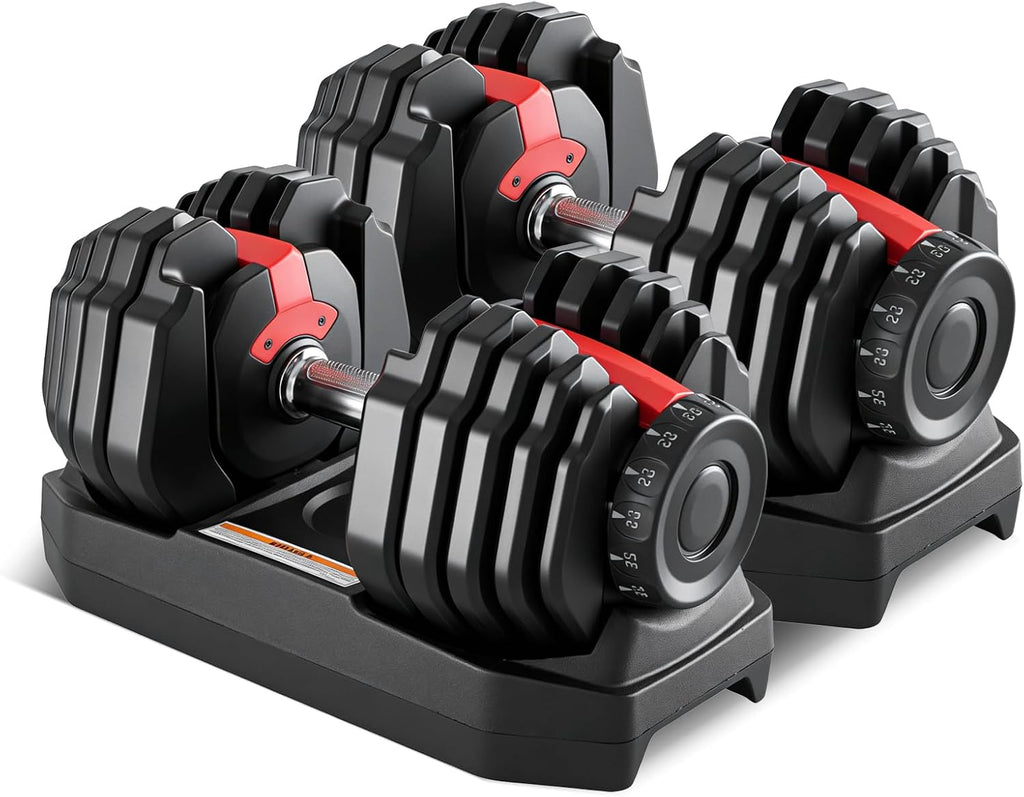 Adjustable Dumbbell Set, 2-in-1 Weights with Anti-Slip Handle, Fast Weight Adjustment for Home Gym, Strength Training, Single/Pair with Tray