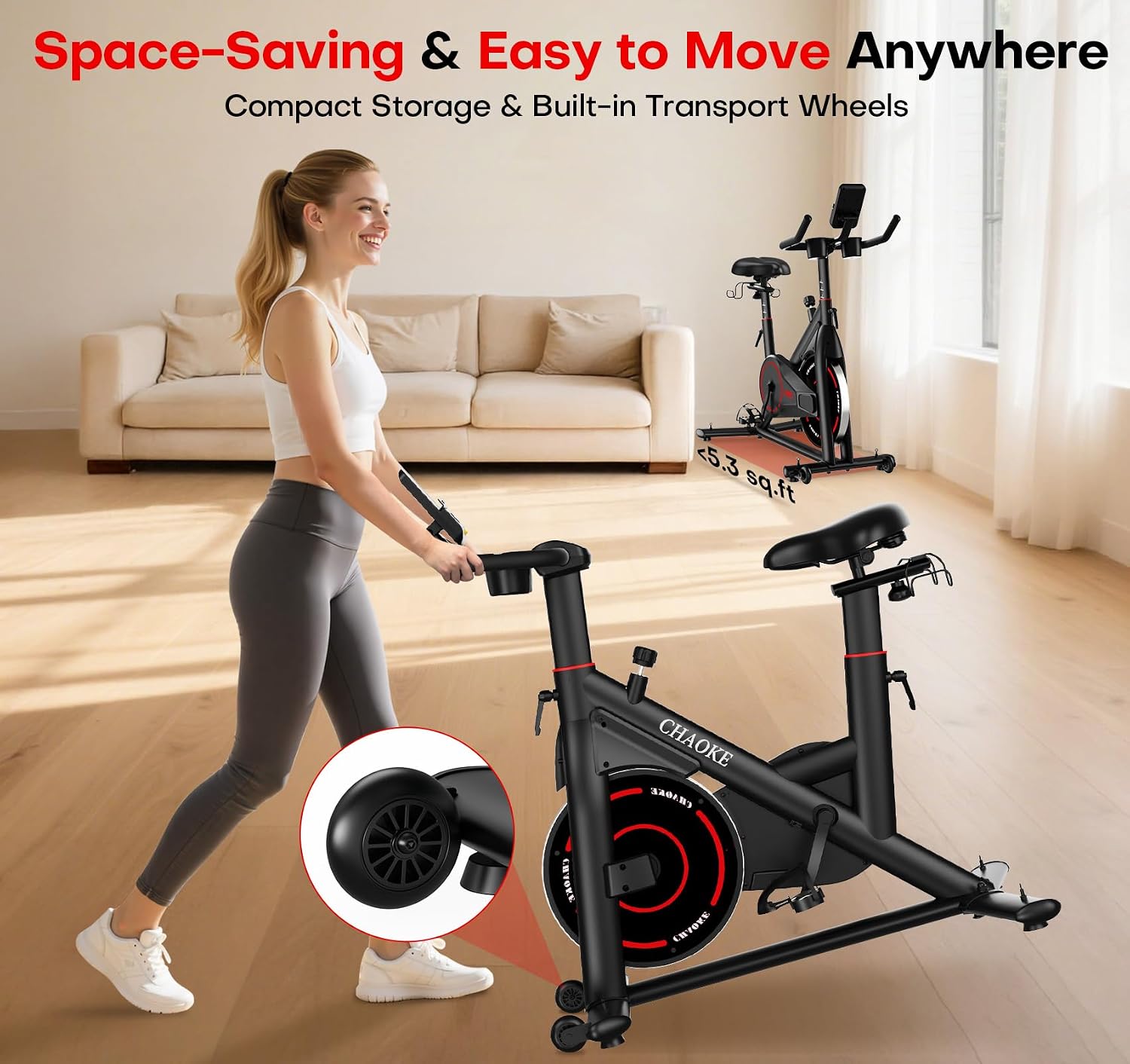 Exercise Bike, CHAOKE Quiet Adjustable Magnetic Resistance Stationary Bike for Home Cardio with App Compatible, 350LB Weight Capacity Indoor Cycling Bike with Comfortable Seat & Digital Display