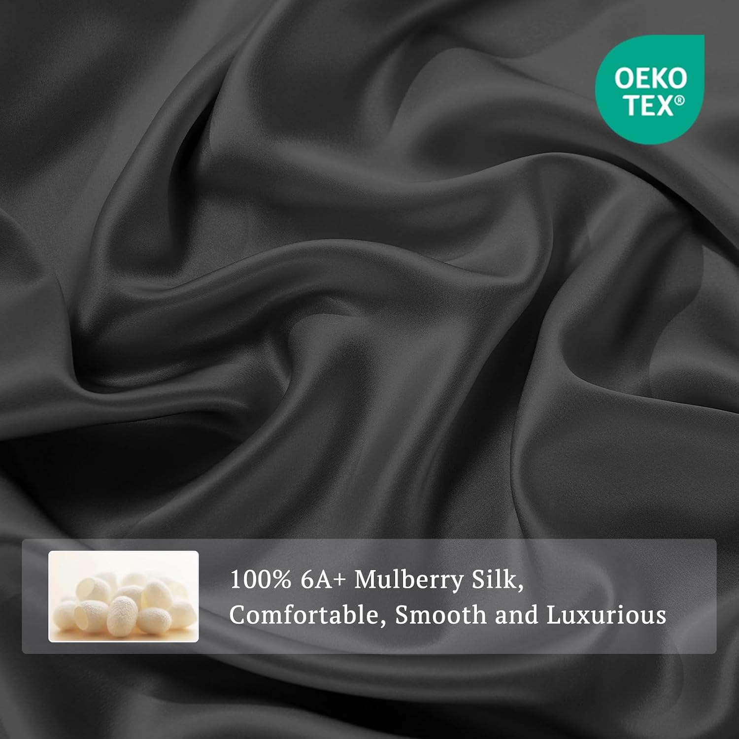 THXSILK 100% Pure Mulberry Silk Duvet Cover Set 3 Piece, 6A+ Grade Luxury Soft Bedding Silk Sheets for Hair and Skin, 1 Pcs Duvet/Quilt/Comforter Cover with 2 Zippered Pillowcases (Black, Twin)