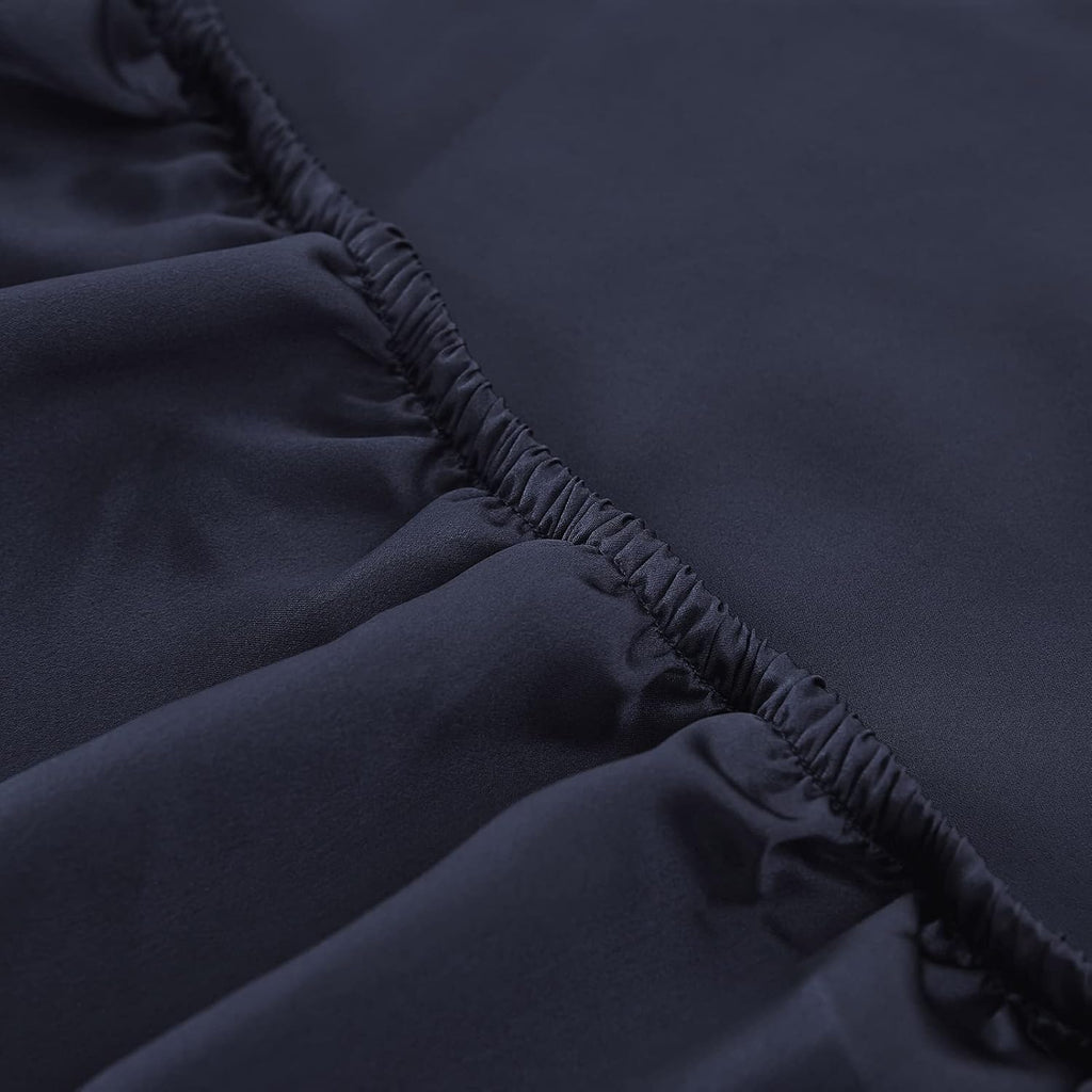 LilySilk 3PC Silk Fitted Sheets Set 100% Mulberry Silk 6A Grade, 2 Silk Pillowcases and 1 Silk Fitted Sheet, 16 Inch Deep Pocket, 19 Momme Silk Bed Sheets Navy Blue, King