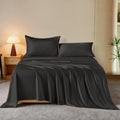 THXSILK Luxury Mulberry Silk Bed Sheets Set - 4pcs Silk Sheets Set 16' Deep Pocket - 1 Fitted Sheet, 1 Flat Sheet, 2 Pillowcases with Zipper Closure - Full, Black