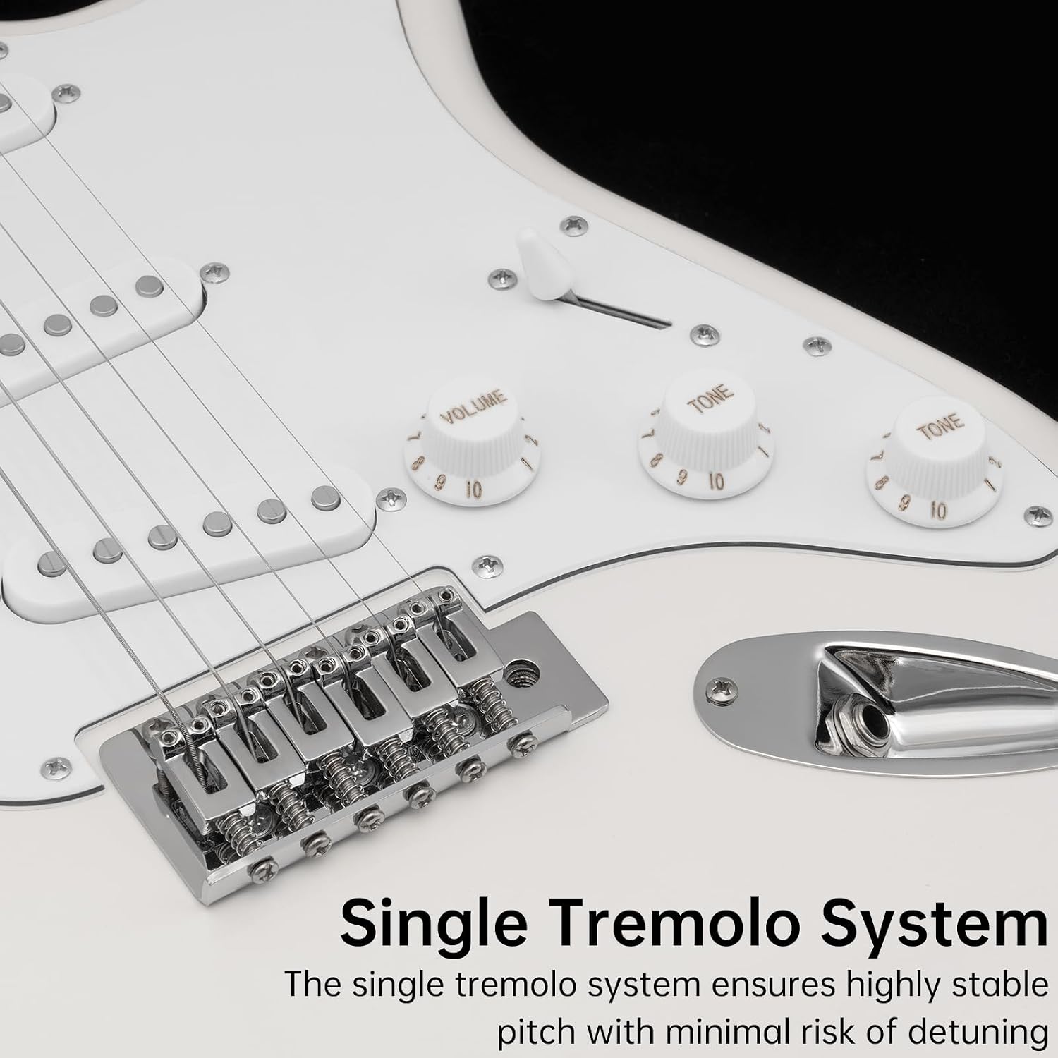 AODSK Electric Guitar with Amp Beginner Kit 39 Inch Solid Body Full Size,All Accessories,Digital Tuner,Six Strings,Four Picks,Tremolo Bar,Strap,Gig Bag,Starter kit (White-SSS)