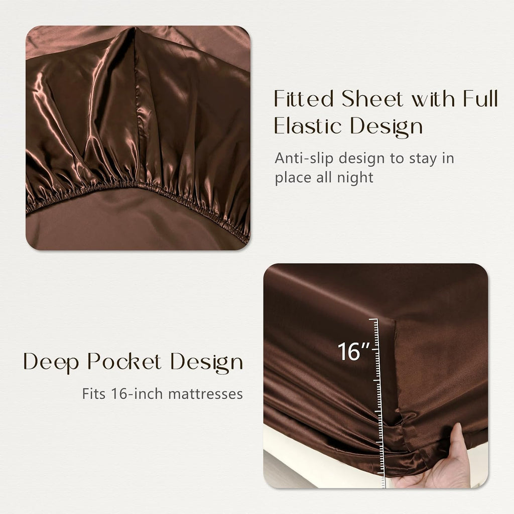ZIMASILK 100% 19 Momme Mulberry Silk Bedding Set - Queen Size 4-Pieces - Soft, Silky & Hypoallergenic for Luxury Sleep, Good for Hair & Skin (King, Chocolate)