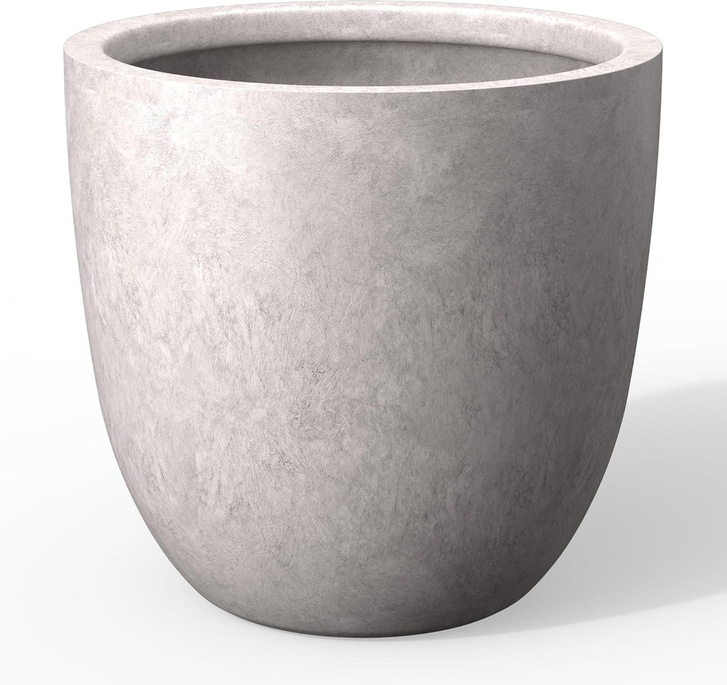 Kante 18 Inch Dia Round Concrete Planter, Indoor Outdoor Large Plant Pot with Drainage Hole and Rubber Plug for Home Patio Garden, Light Gray